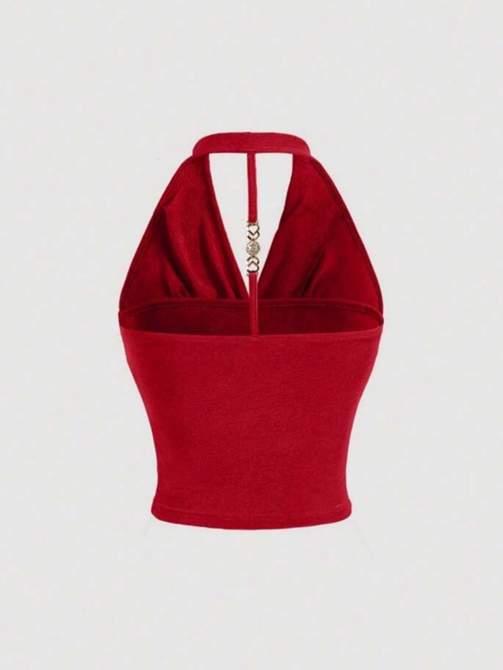 Red Draped Halter Crop Top - Size Small - Picture 3 of 6
